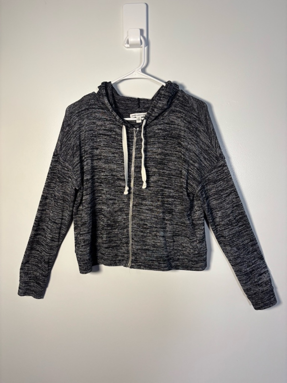 American Eagle Outfitters Black Heather Full-Zip Hooded Sweatshirt